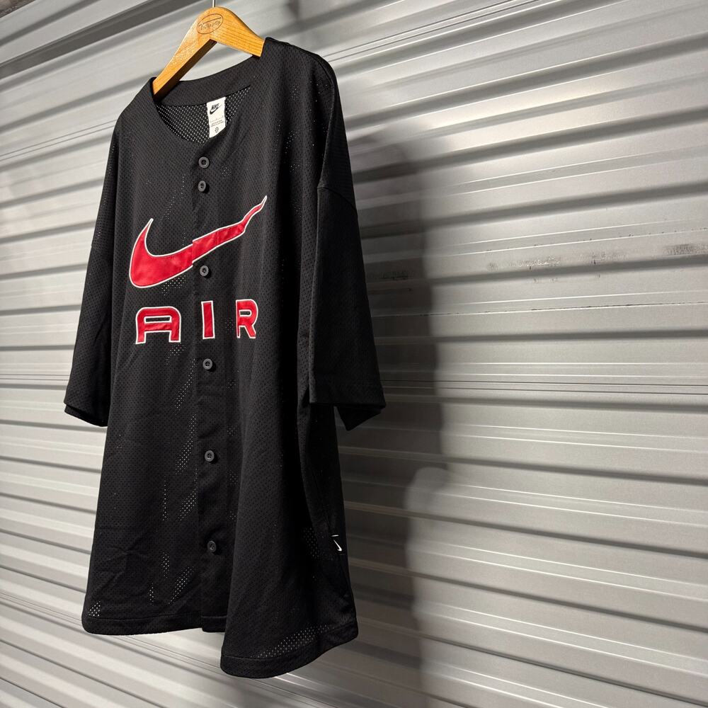 Nike Air Button Up Baseball Jersey Black Red Swoosh FN2148-010 Men's Large NWT - Picture 6 of 15